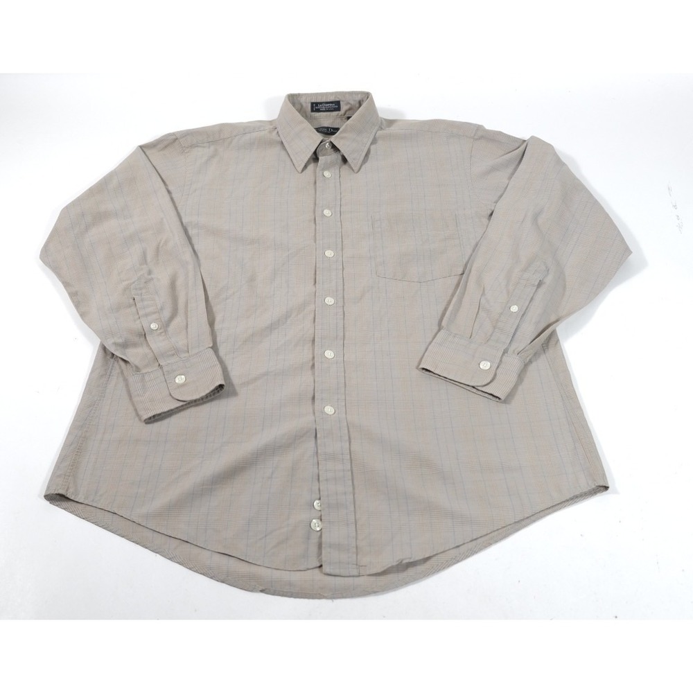 Christian Dior Button Down Mens 16-33 Tan Monsieur Le Chemise Plaid Cotton Blend